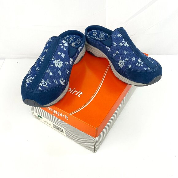 NEW Easy Spirit Travel Time Clogs Women's 8 W Wide Blue Comfort Shoes Slip On - Picture 1 of 8